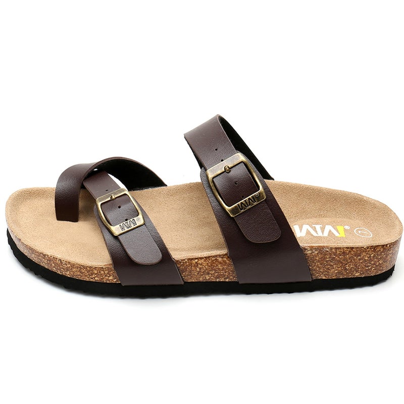 WTW Men's Cork Footbed Sandals Slip on Beach Slide Slipper Shoes with Adjustable Metal Buckle Strap for Men Causal Style - Image 2